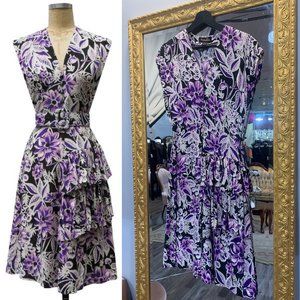 Trashy Diva Purple Floral Sadie Ruffle Pinup Retro Vintage Dress